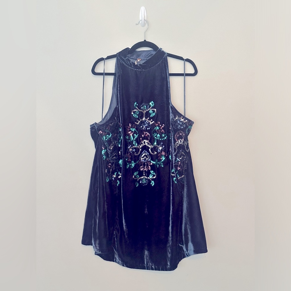Blue Free People Velvet and Sequin Dress